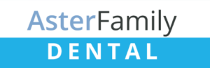 AsterFamily Dental logo: 'AsterFamily' wordmark above a blue stripe with the word 'DENTAL' in white.